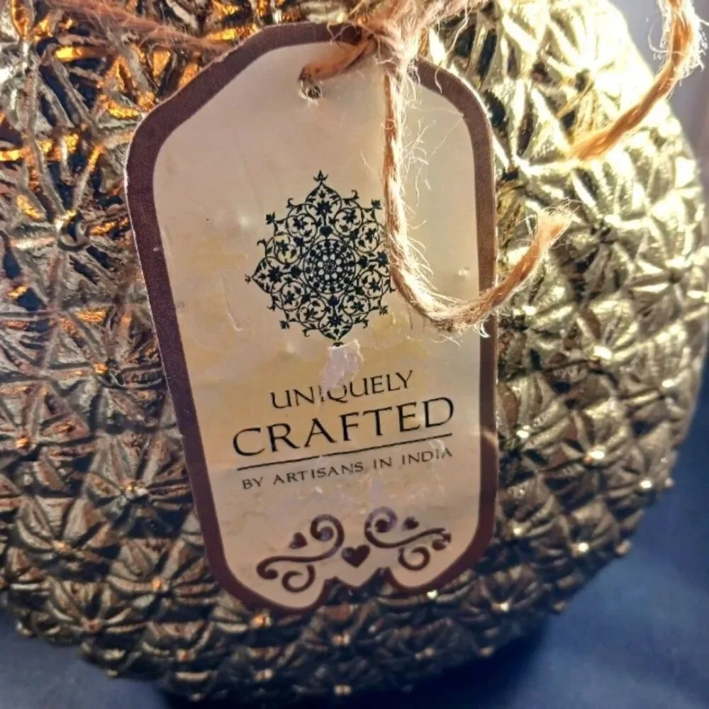 2 Artisan Pineapple Gold Color Metal Vase